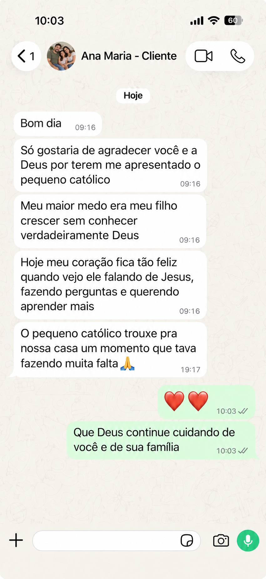 Mãe agradece por ver o filho falar de Jesus, fazer perguntas e querer aprender mais.