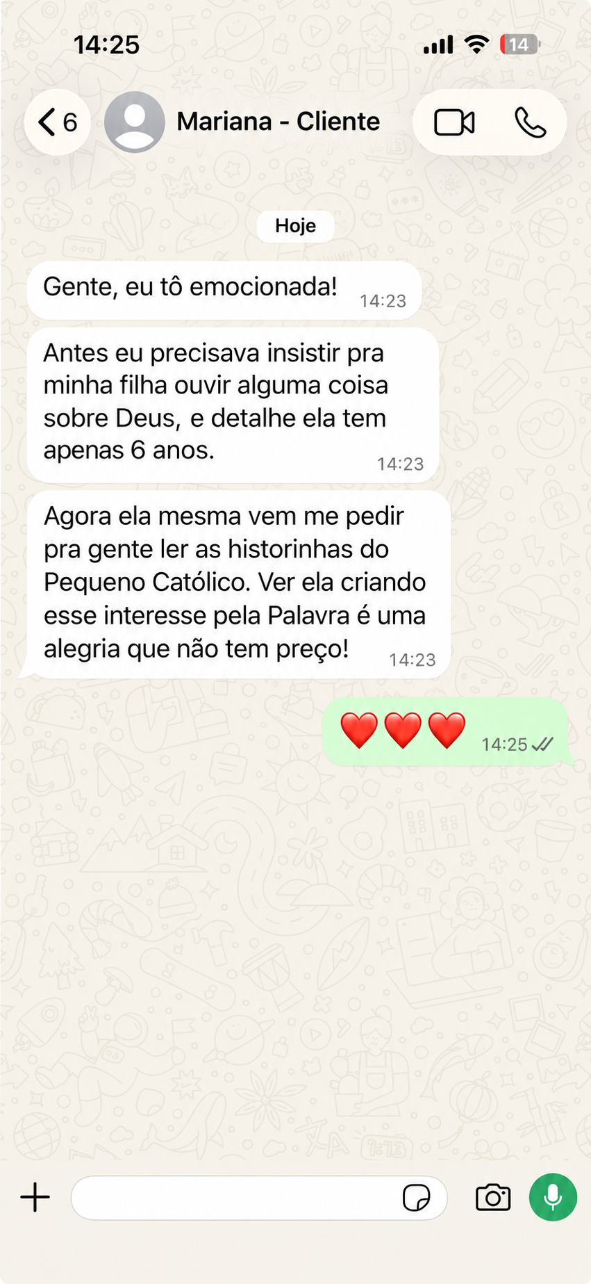 Mãe conta que a filha de 6 anos agora pede para ler as histórias do Pequeno Católico.